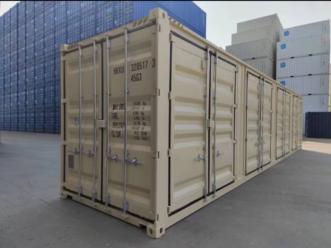 Contenedor High Cube de 40 pies con 4 puertas laterales color beige - Imagen 2