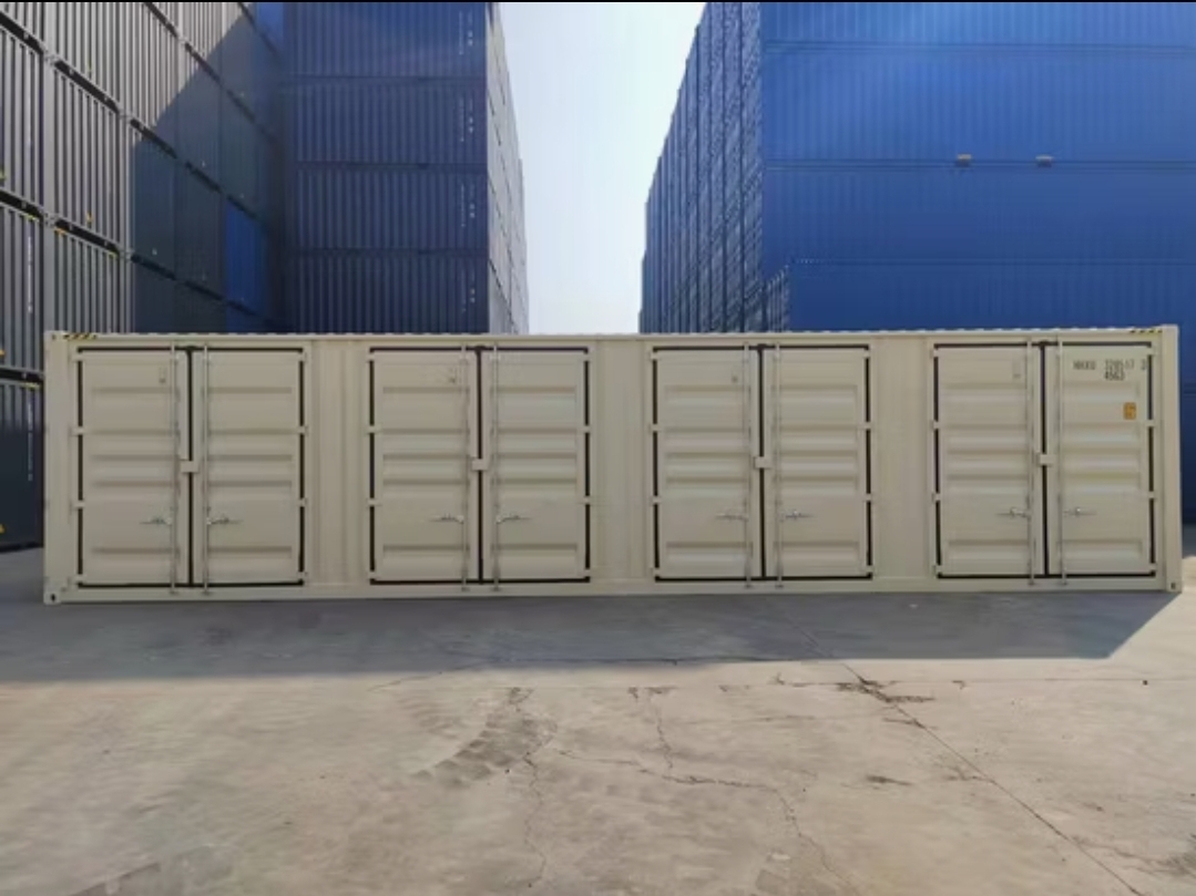 Contenedor High Cube de 40 pies con 4 puertas laterales color beige - Imagen 4